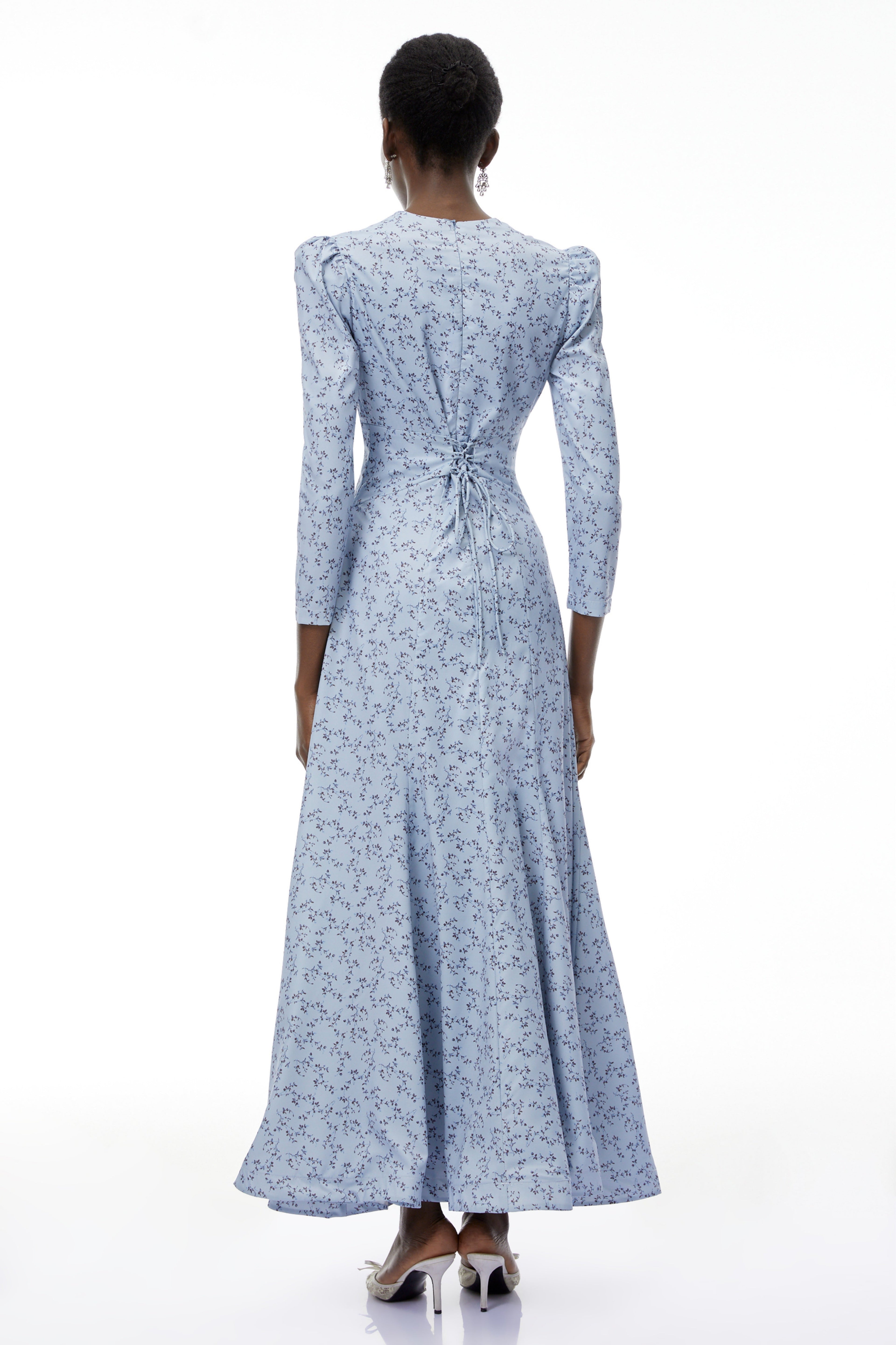 Ursula Blue Floral Print Ruffled Maxi Dress