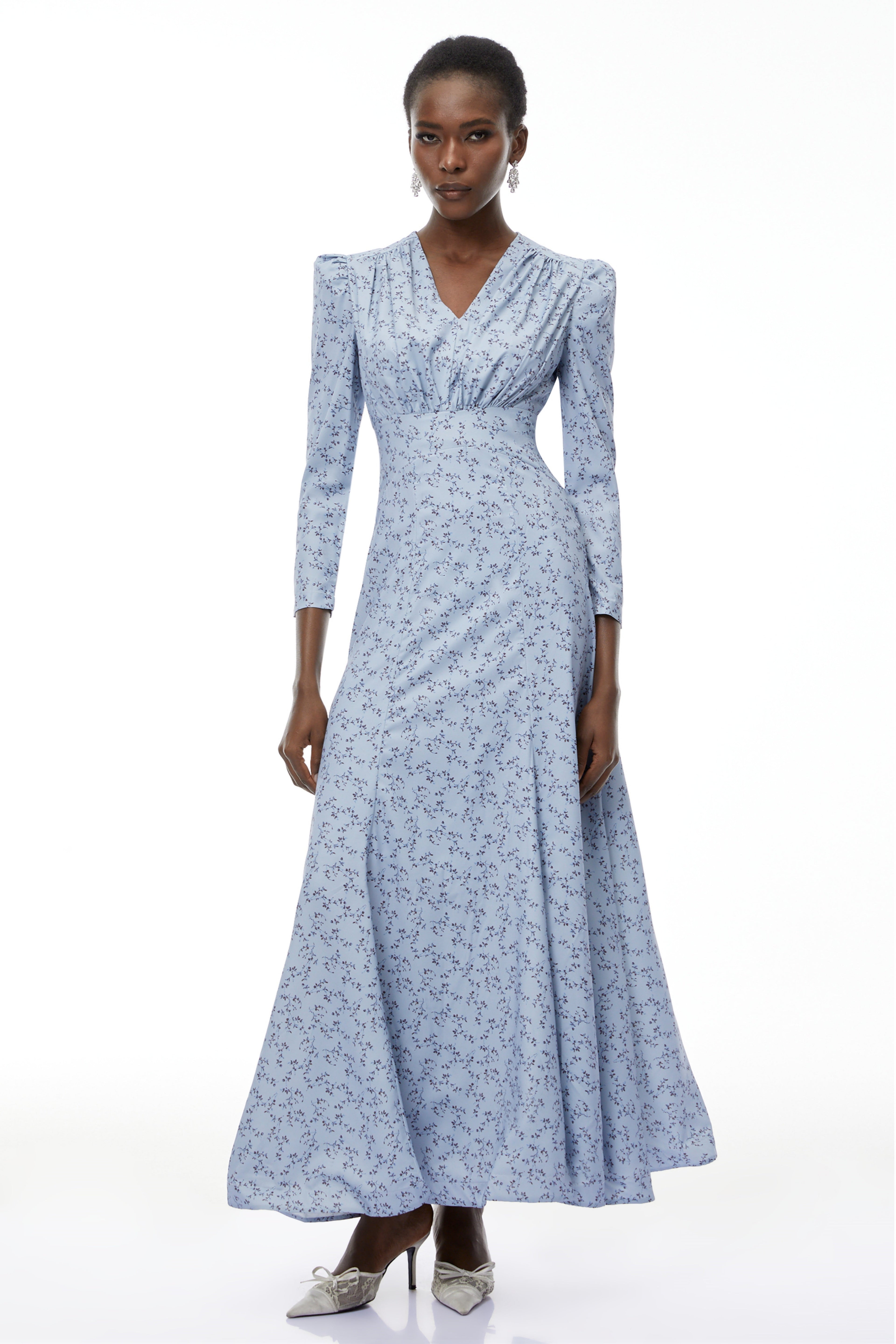 Ursula Blue Floral Print Ruffled Maxi Dress