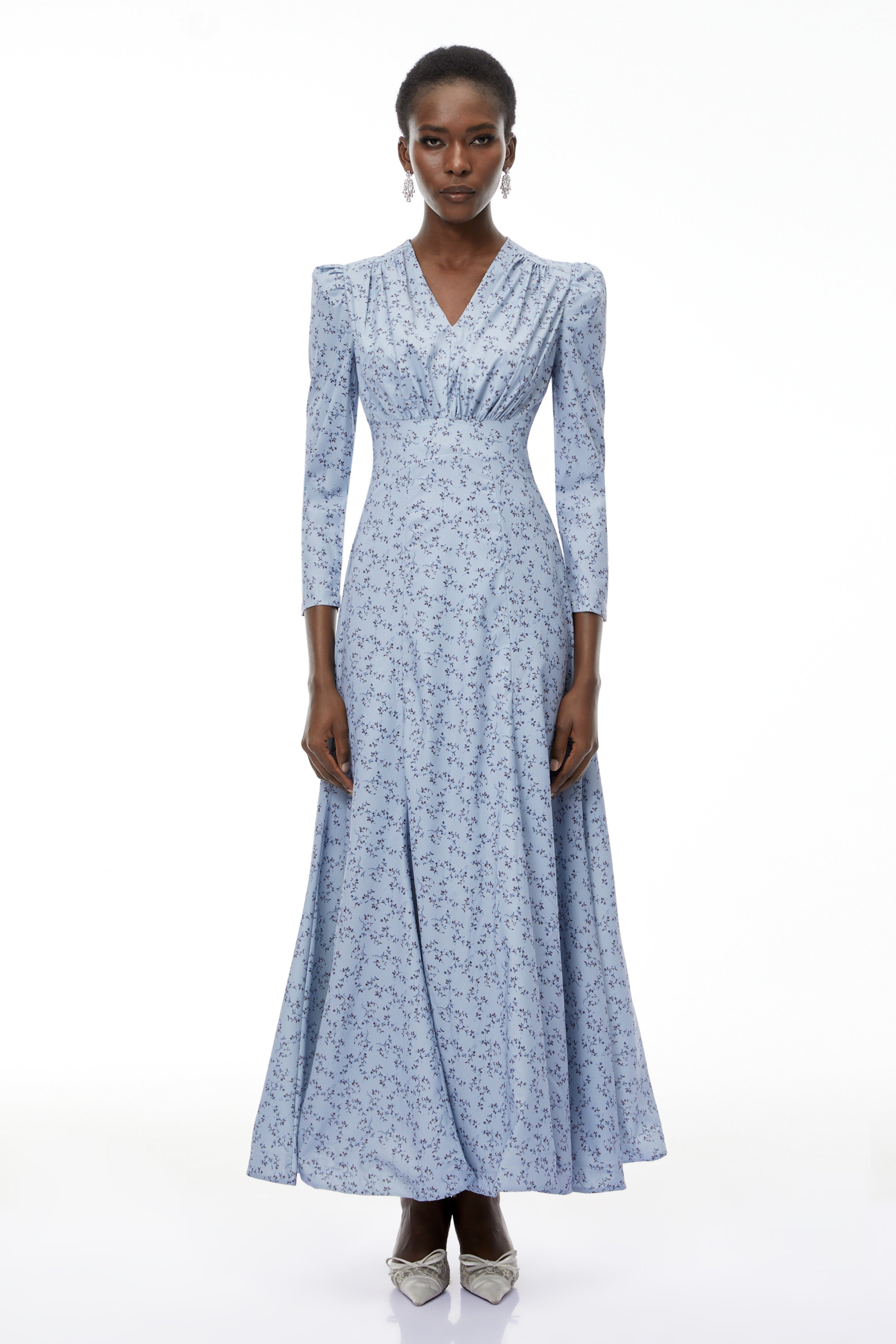 Ursula Blue Floral Print Ruffled Maxi Dress