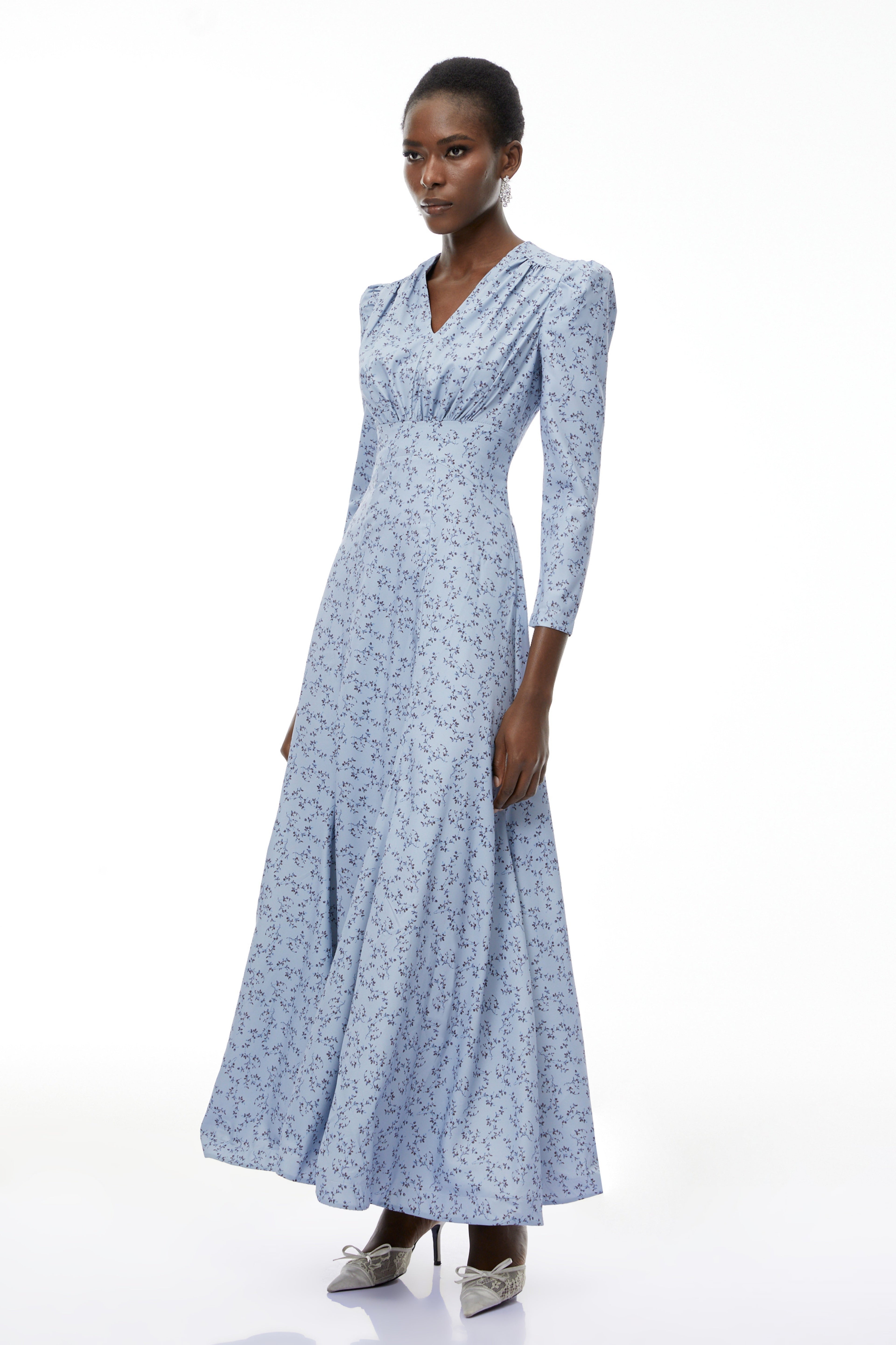 Ursula Blue Floral Print Ruffled Maxi Dress