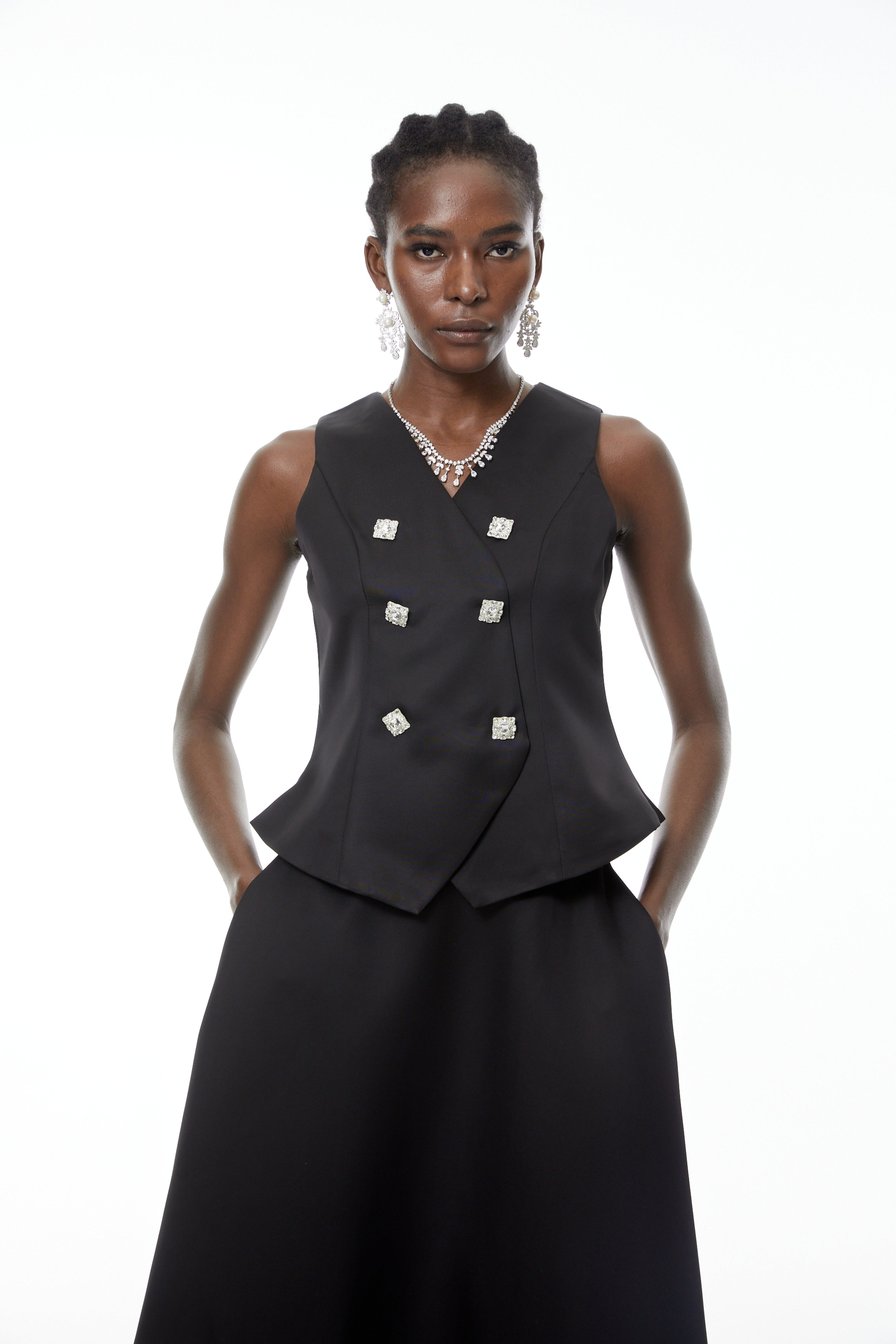 Wilhelmine Black Embellished Top & Skirt Set