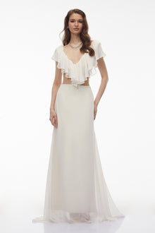 Winifred Ivory Chiffon Ruffled Top & Skirt Set