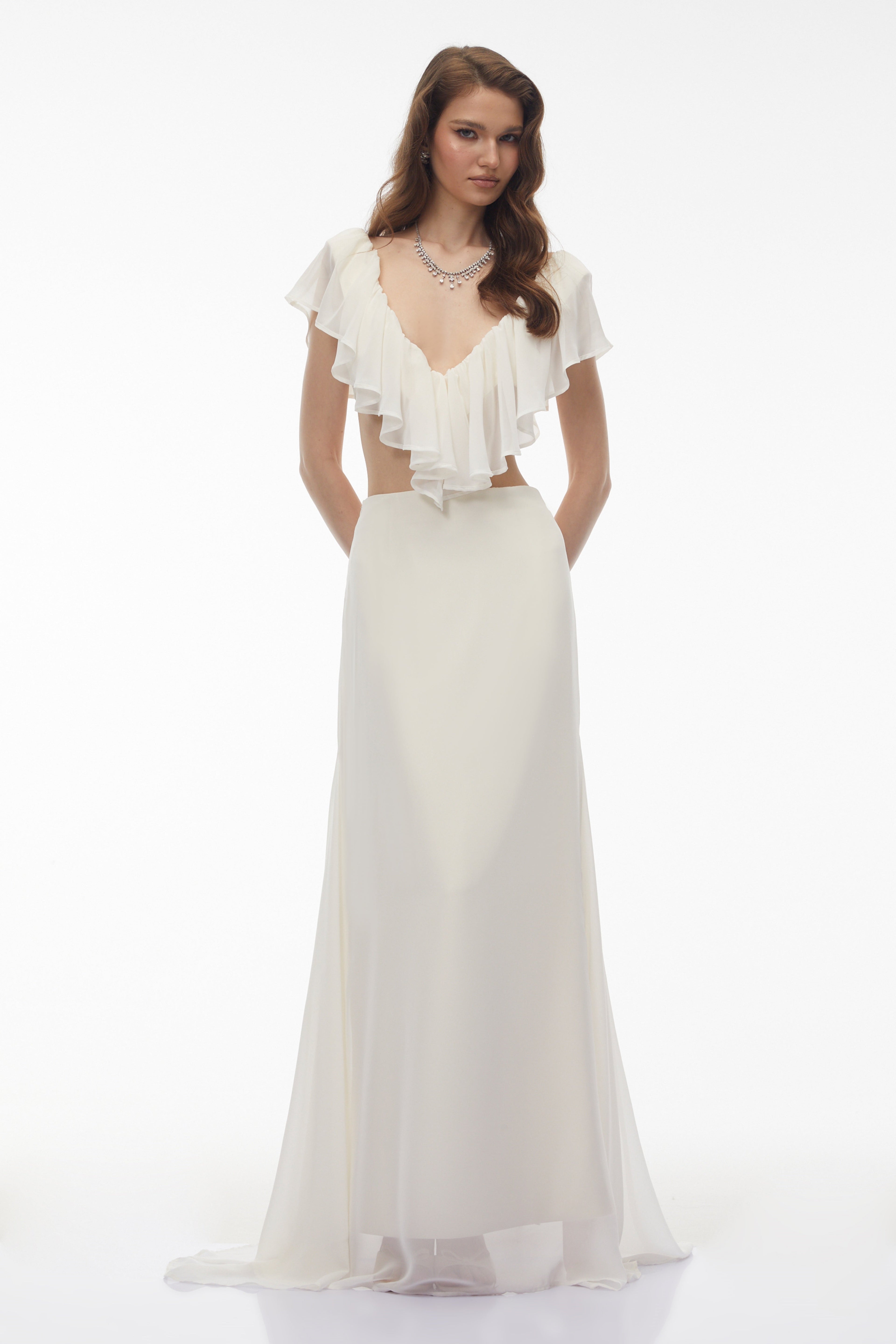 Winifred Ivory Chiffon Ruffled Top & Skirt Set