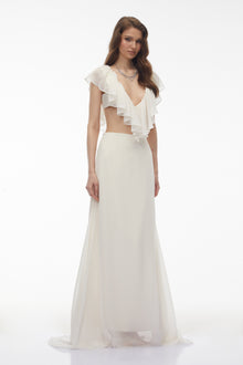 Winifred Ivory Chiffon Ruffled Top & Skirt Set
