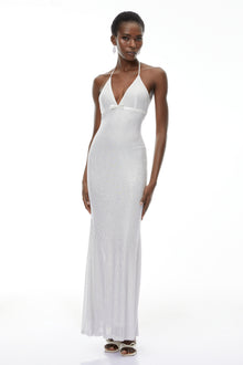 Yasmine Silver Rhinestone Embellished Maxi Dress