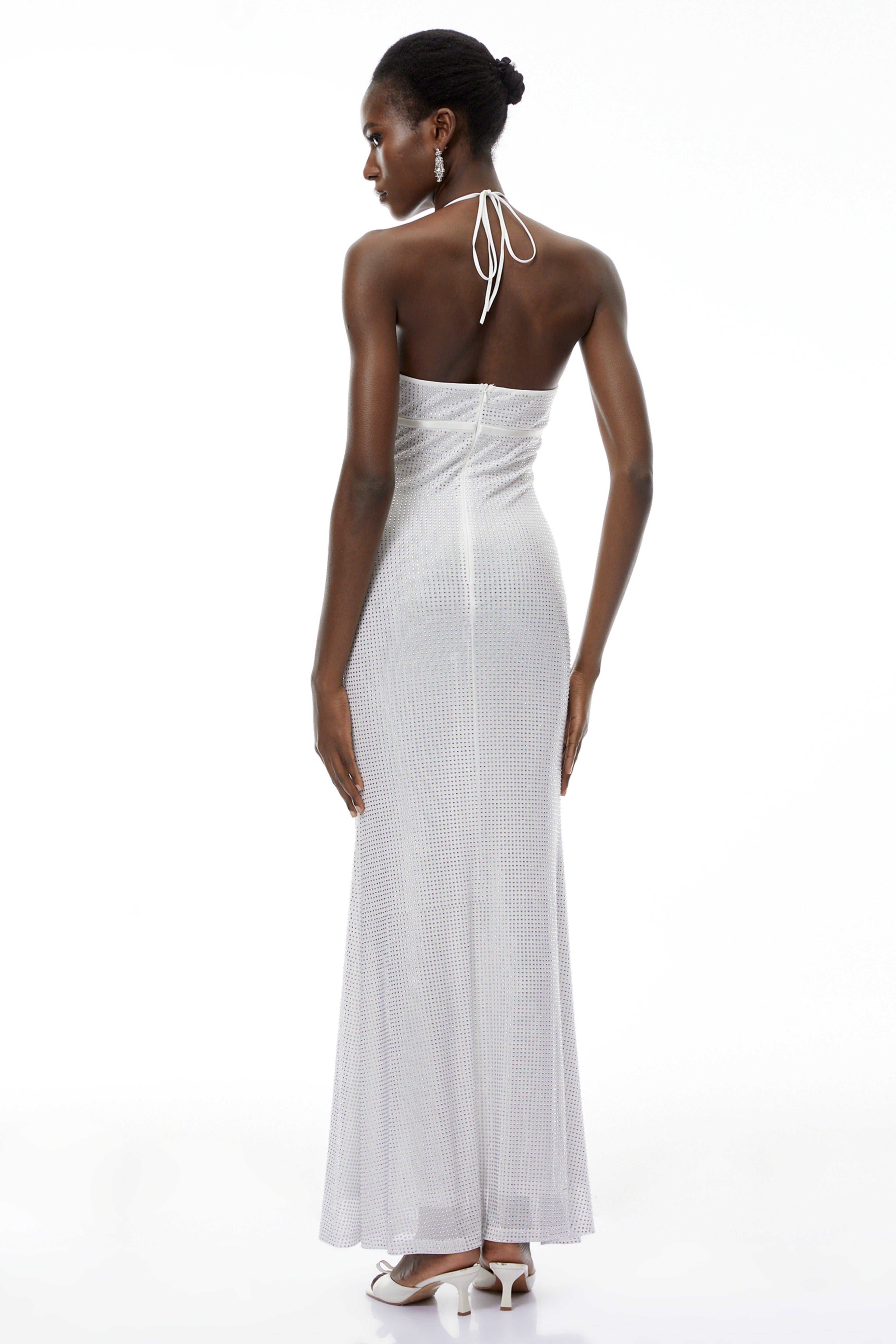 Yasmine Silver Rhinestone Embellished Maxi Dress