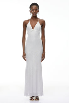Yasmine Silver Rhinestone Embellished Maxi Dress