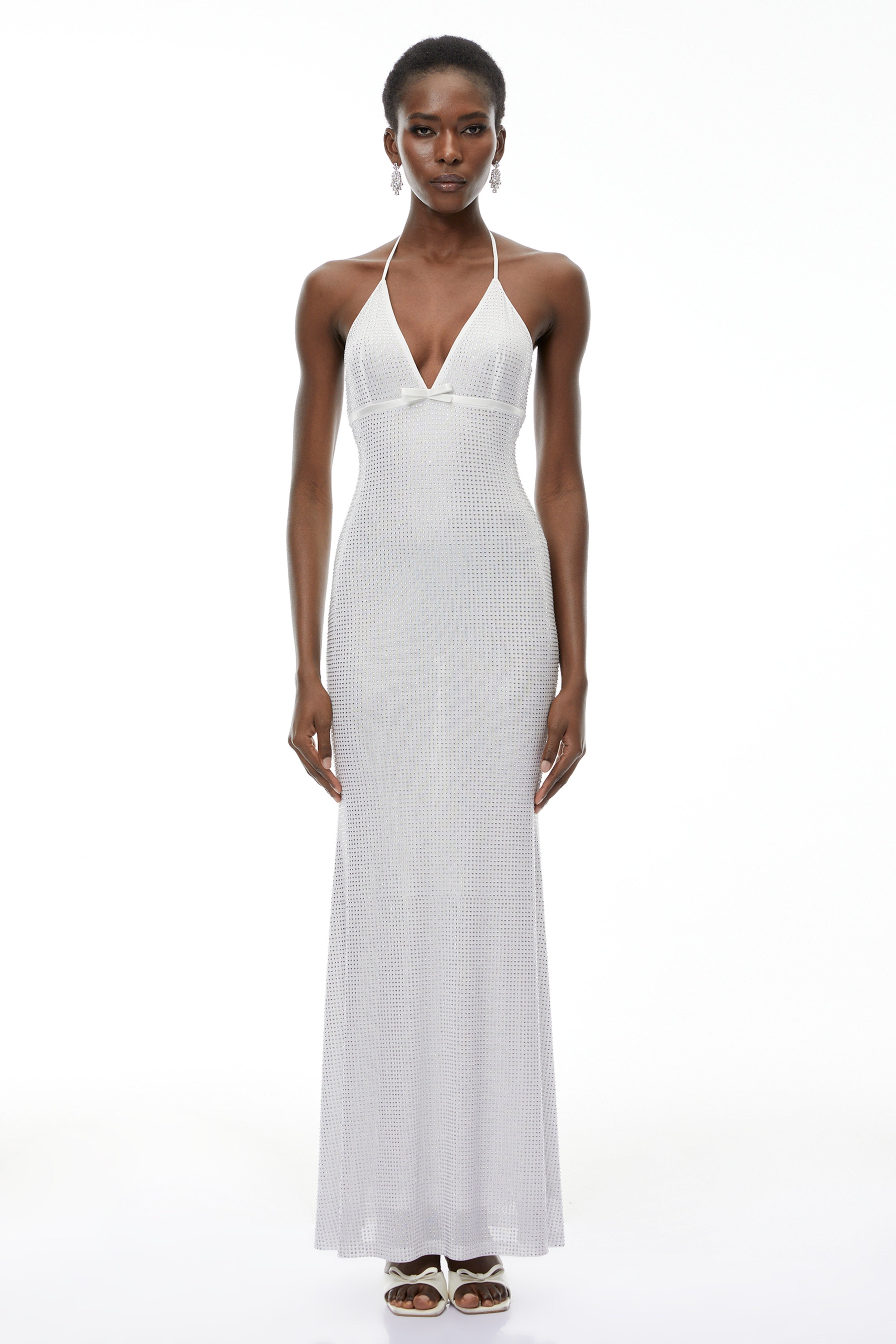 Yasmine Silver Rhinestone Embellished Maxi Dress