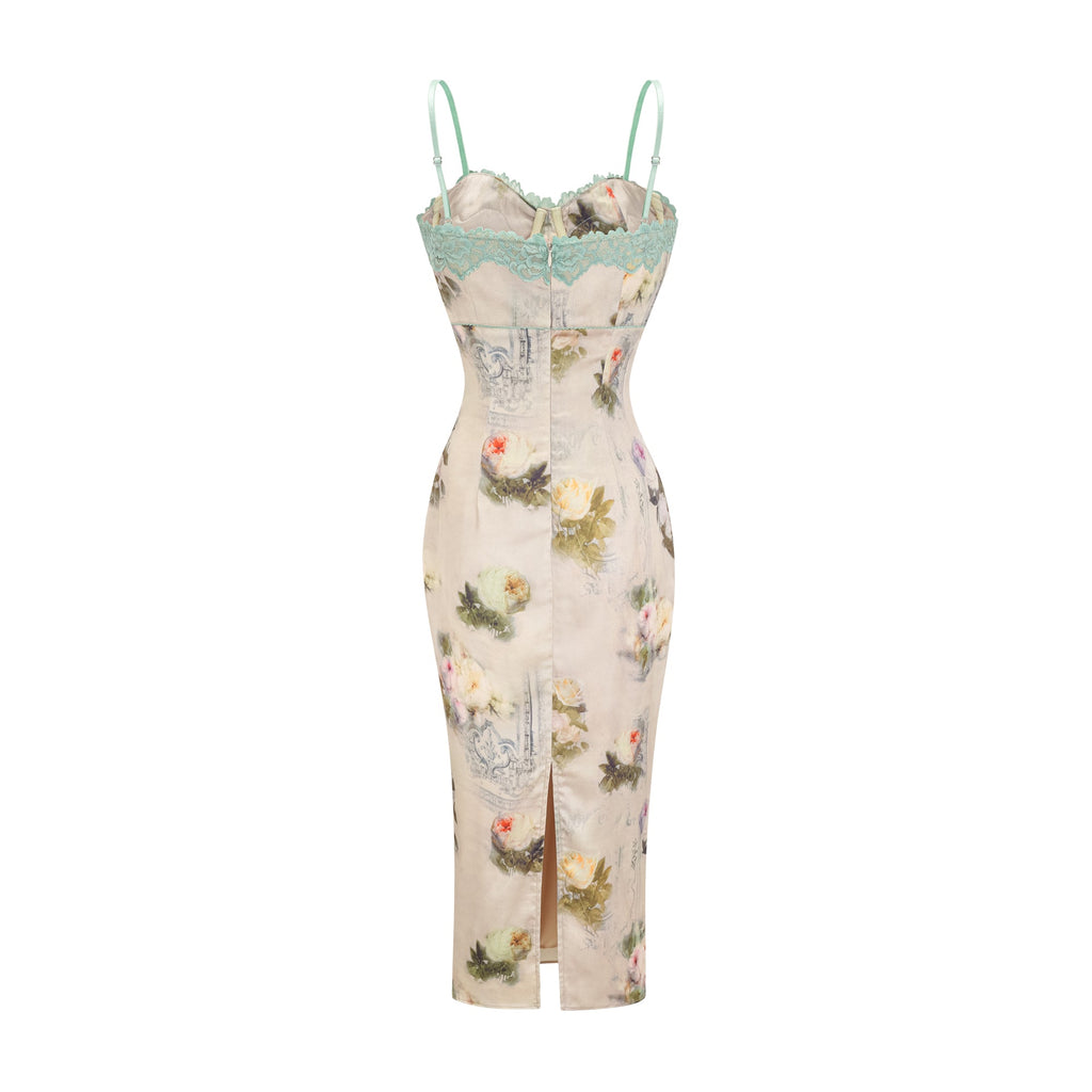Sanne floral-print lace-trim midi dress